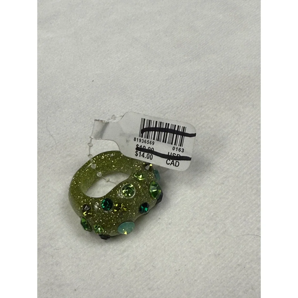Urban Outfitters Green Glitter Resin Chunky Dome Ring Rhinestone Embellished NEW